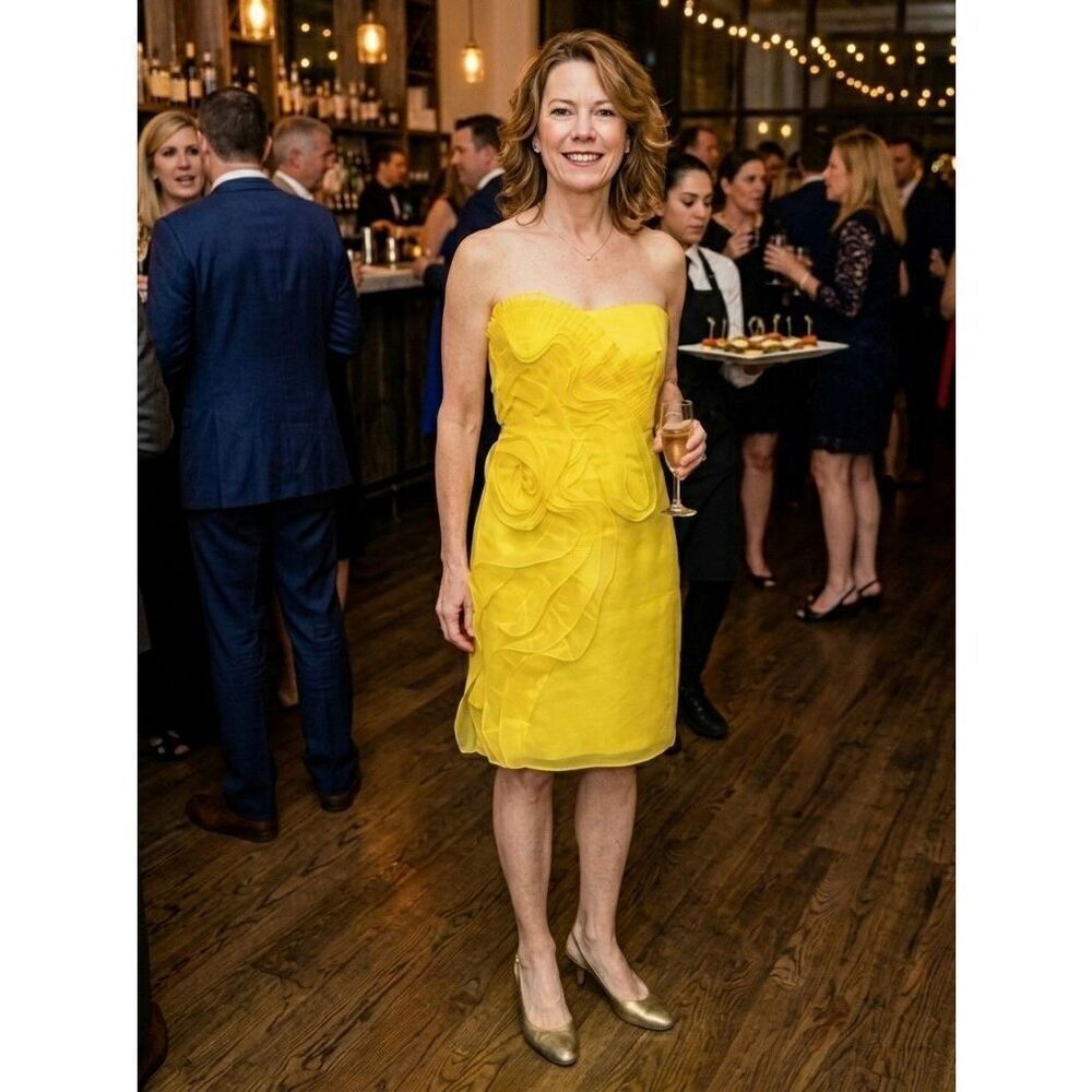 Phoebe Couture Women’s 0/XS Organza Bright Yellow Organza Sleeveless Dress